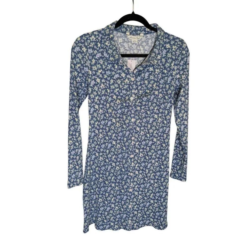 NWT American Eagle AE 3/4 Sleeve Floral Paisley Dress Blue Women's Size M